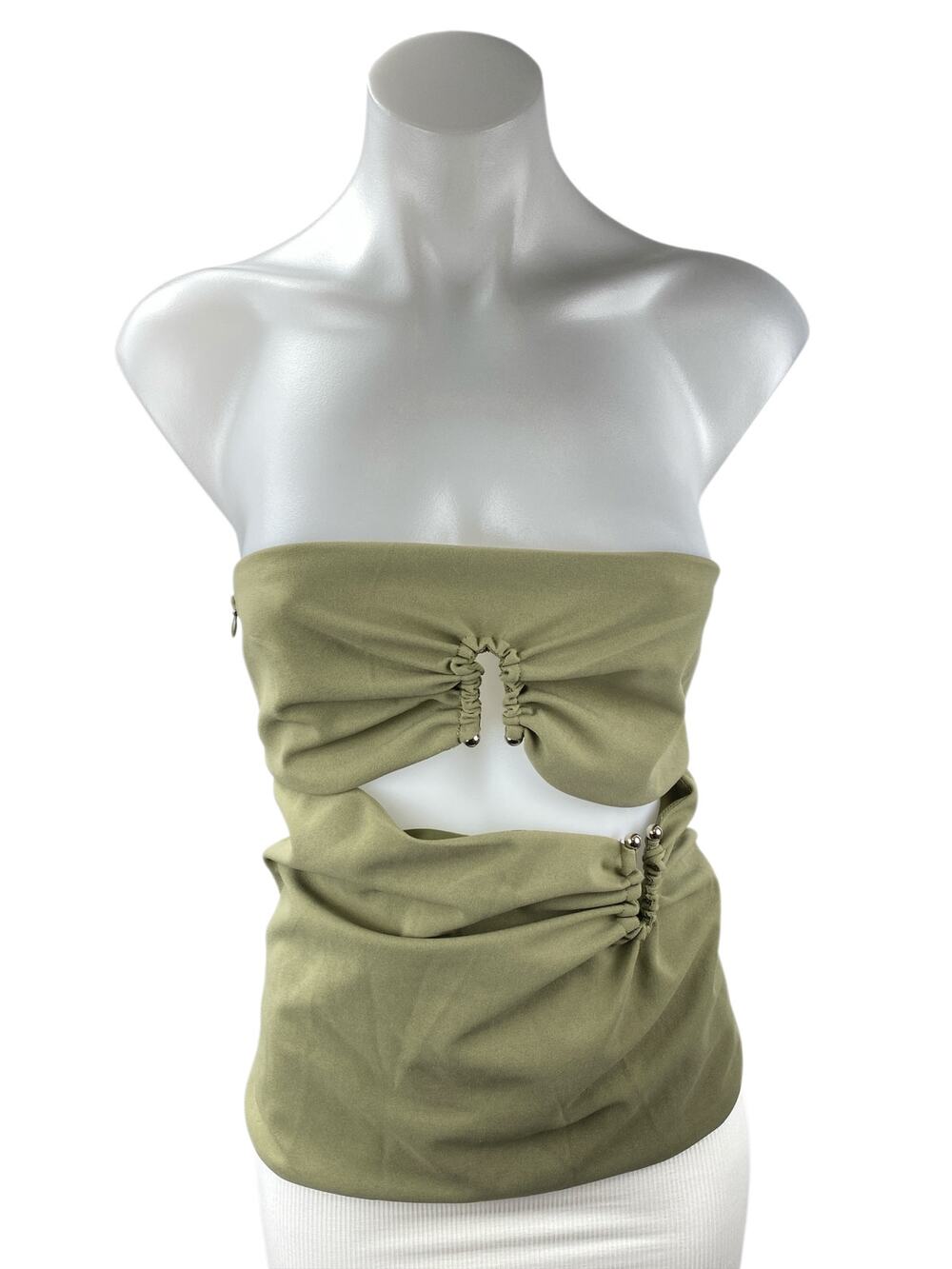 NEW Commense Women Green Strapless Bandeau Cutout Sleeveless Blouse Top Size L